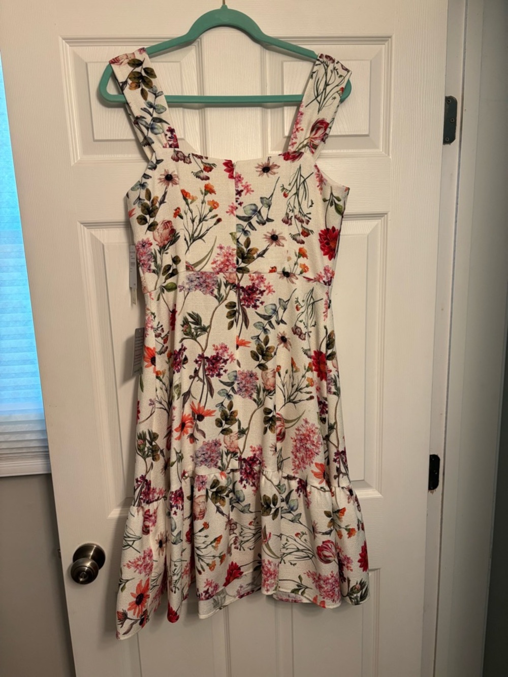 Eliza J Cream Floral Midi Dress with Pink & Green Accents - Picture 5 of 10